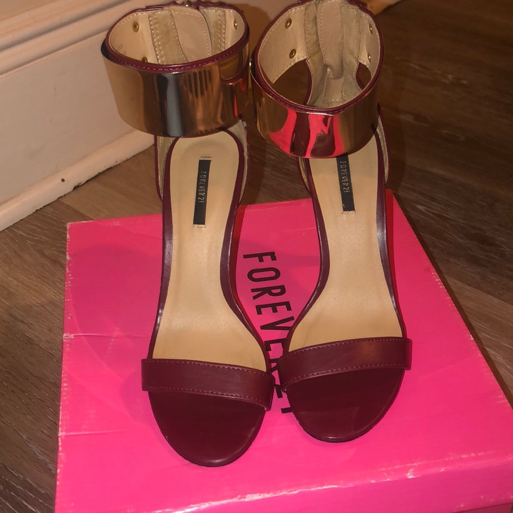 Burgundy heels with gold strap